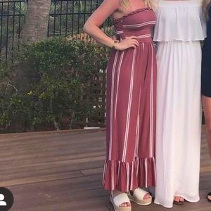 Mauve, Strapless, Flared Jump Suit